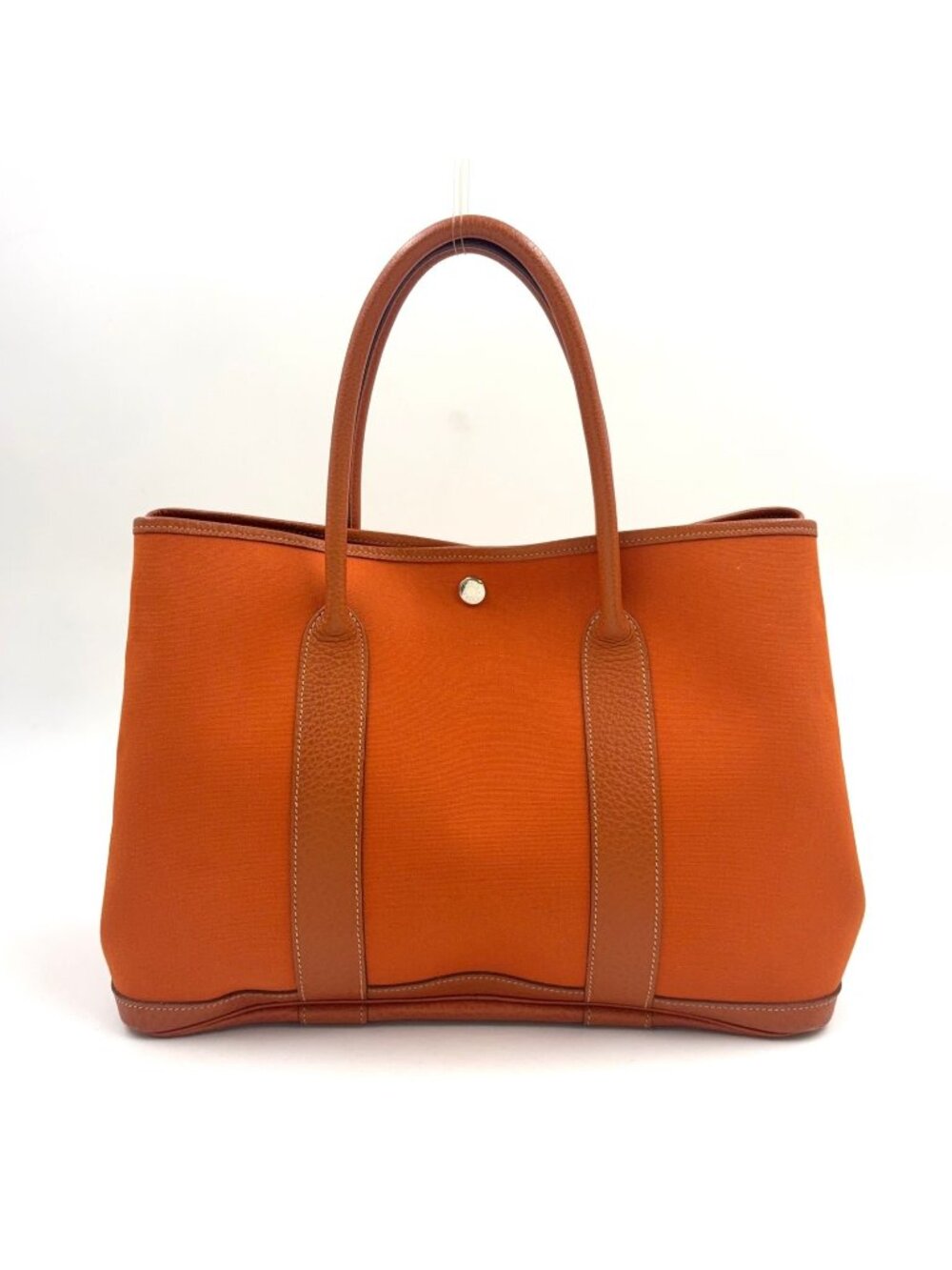 Hermes Garden Party Leather Canvas Orange Tote Bag Silver